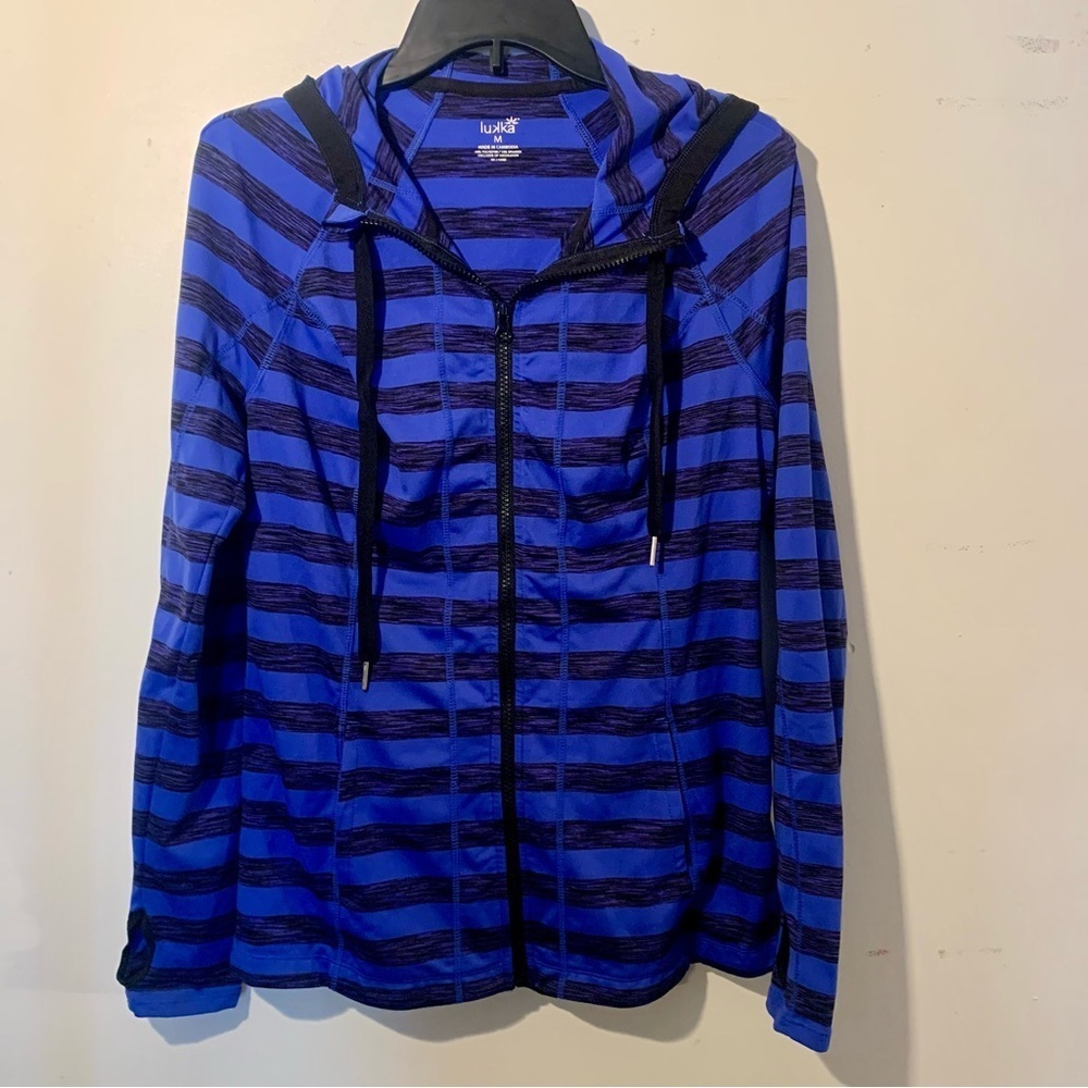 LUKKA Blue Striped Athletic Jacket Size Medium